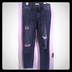 Distressed denim boyfriend jeans